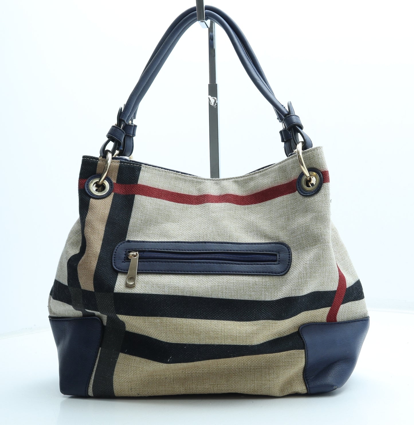 Preworn Womens Multicoloured Colorblock Cotton Top Handle Bag Size Medium