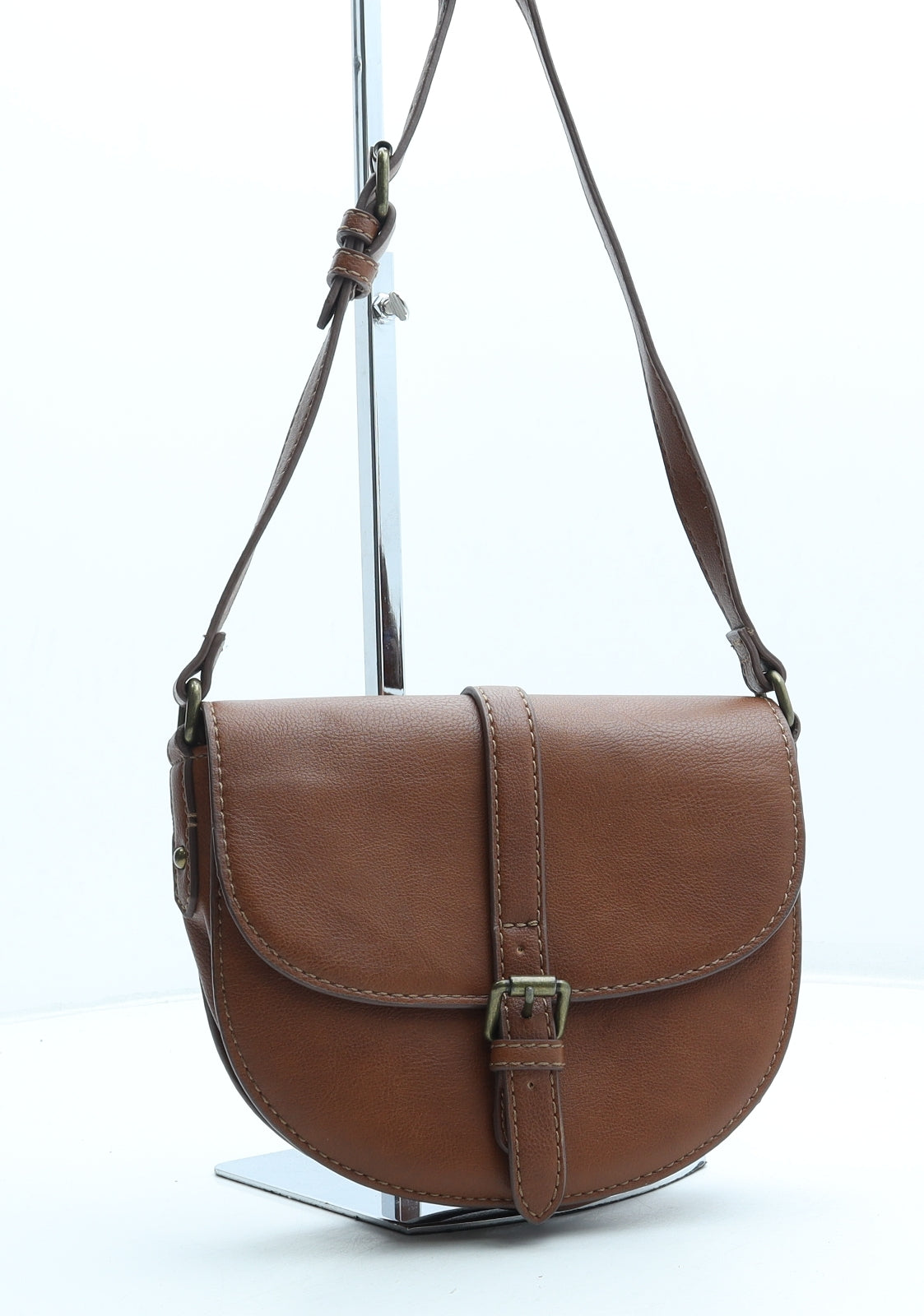 MNG Womens Brown Polyurethane Saddle Bag Size Small - Faux Leather