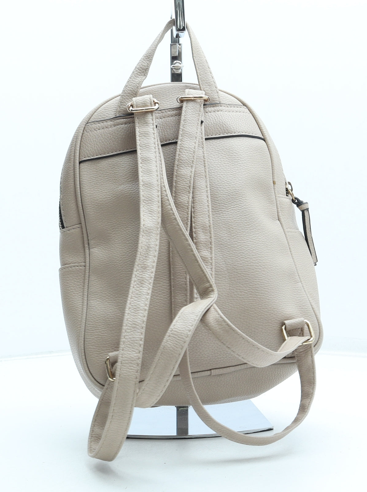 New Look Womens Beige Newsprint Polyurethane Backpack Size Small