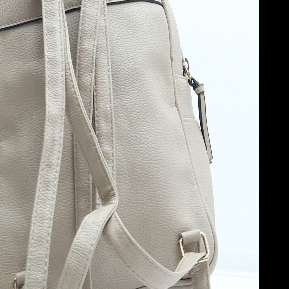 New Look Womens Beige Newsprint Polyurethane Backpack Size Small