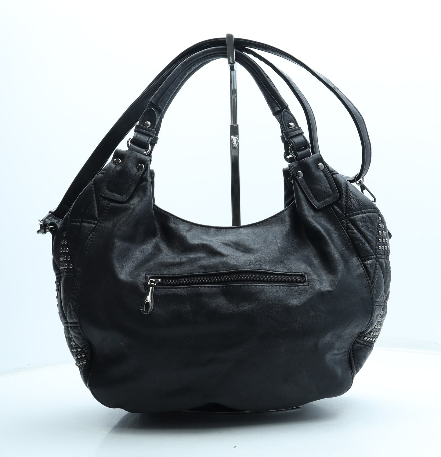 Preworn Womens Black Polyurethane Shoulder Bag Size Medium