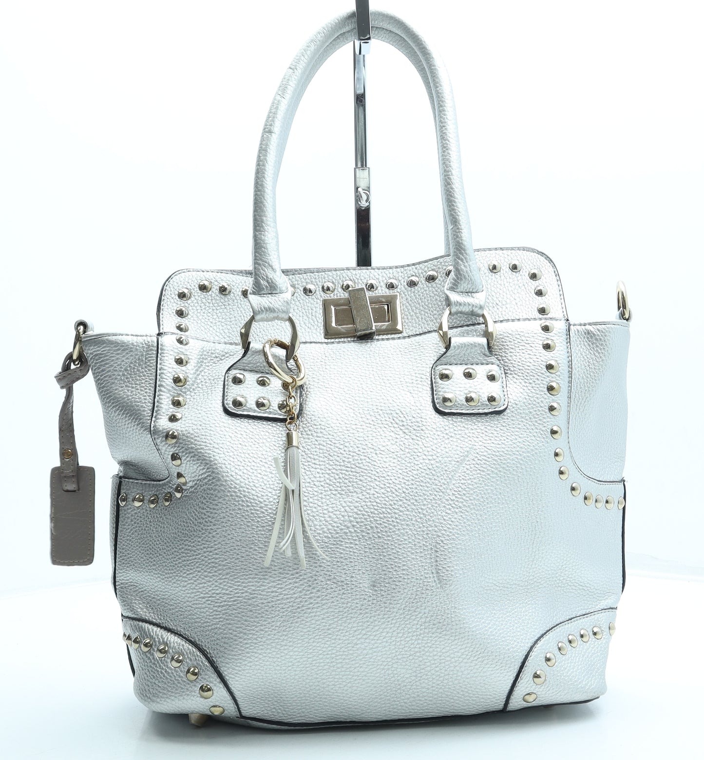 Sandino Womens Silver Polyurethane Top Handle Bag Size Medium