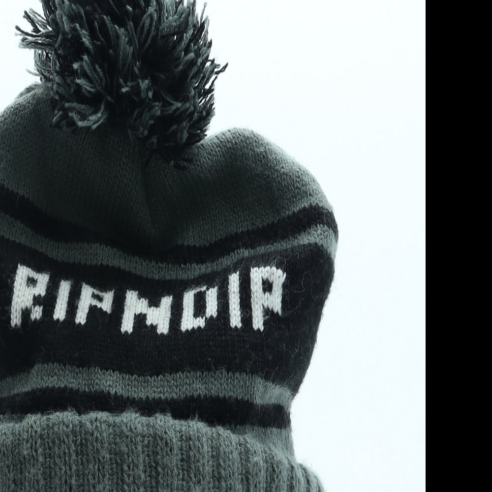 Rip N Dip Mens Green Striped Acrylic Beanie One Size - Logo Pom Pom