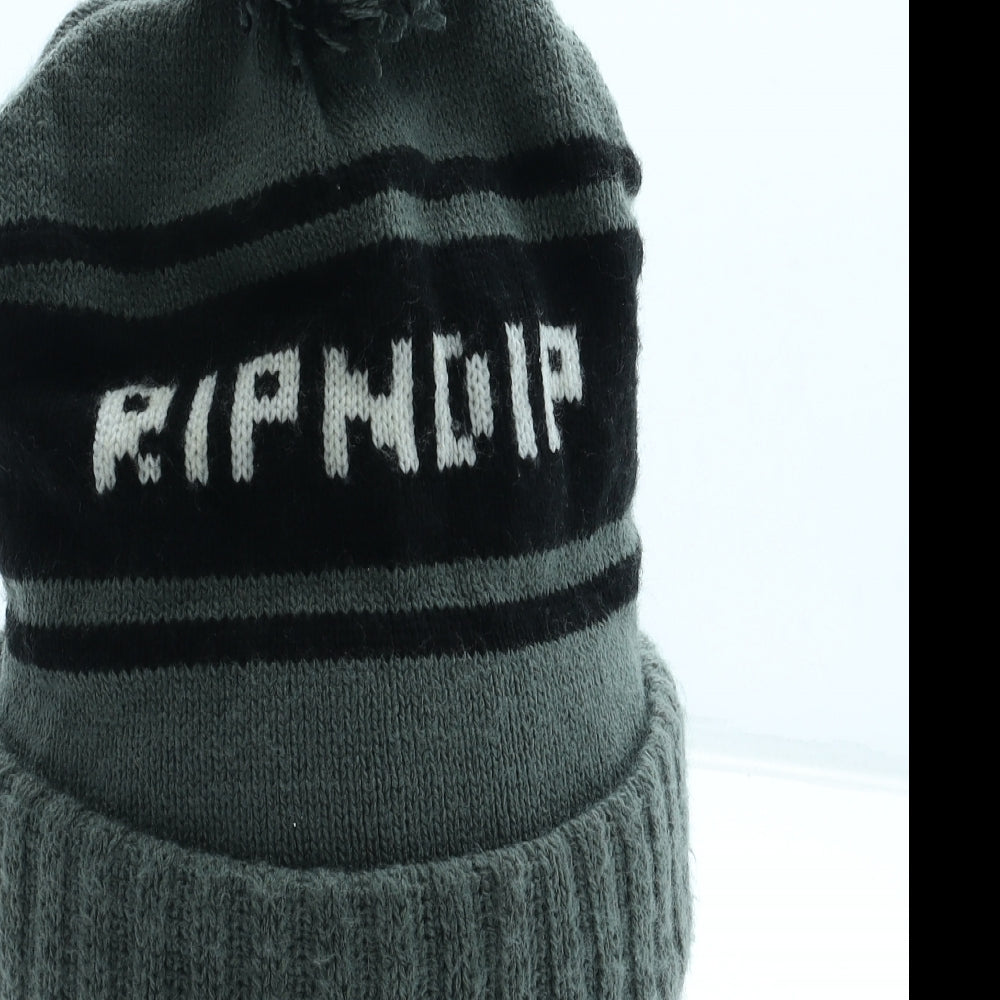 Rip N Dip Mens Green Striped Acrylic Beanie One Size - Logo Pom Pom