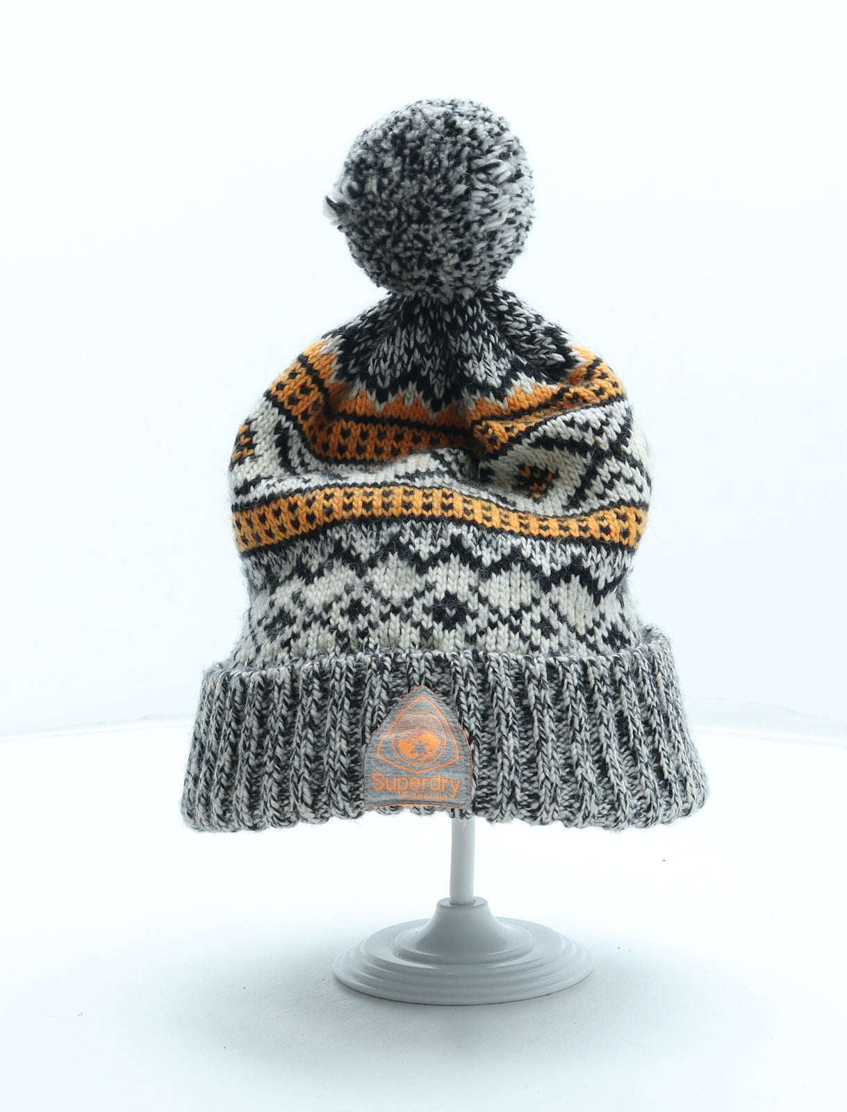 Superdry Mens Multicoloured Fair Isle Acrylic Beanie One Size - Pom Pom Logo
