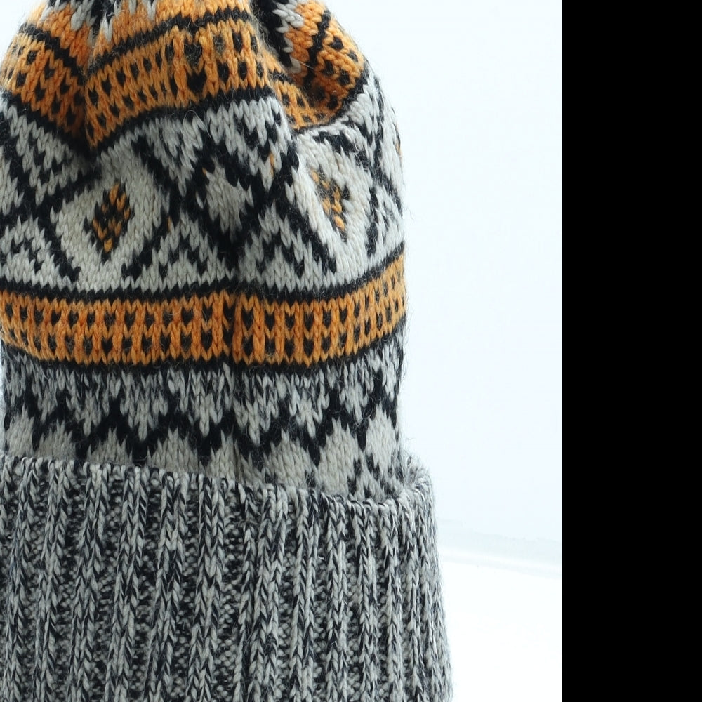 Superdry Mens Multicoloured Fair Isle Acrylic Beanie One Size - Pom Pom Logo