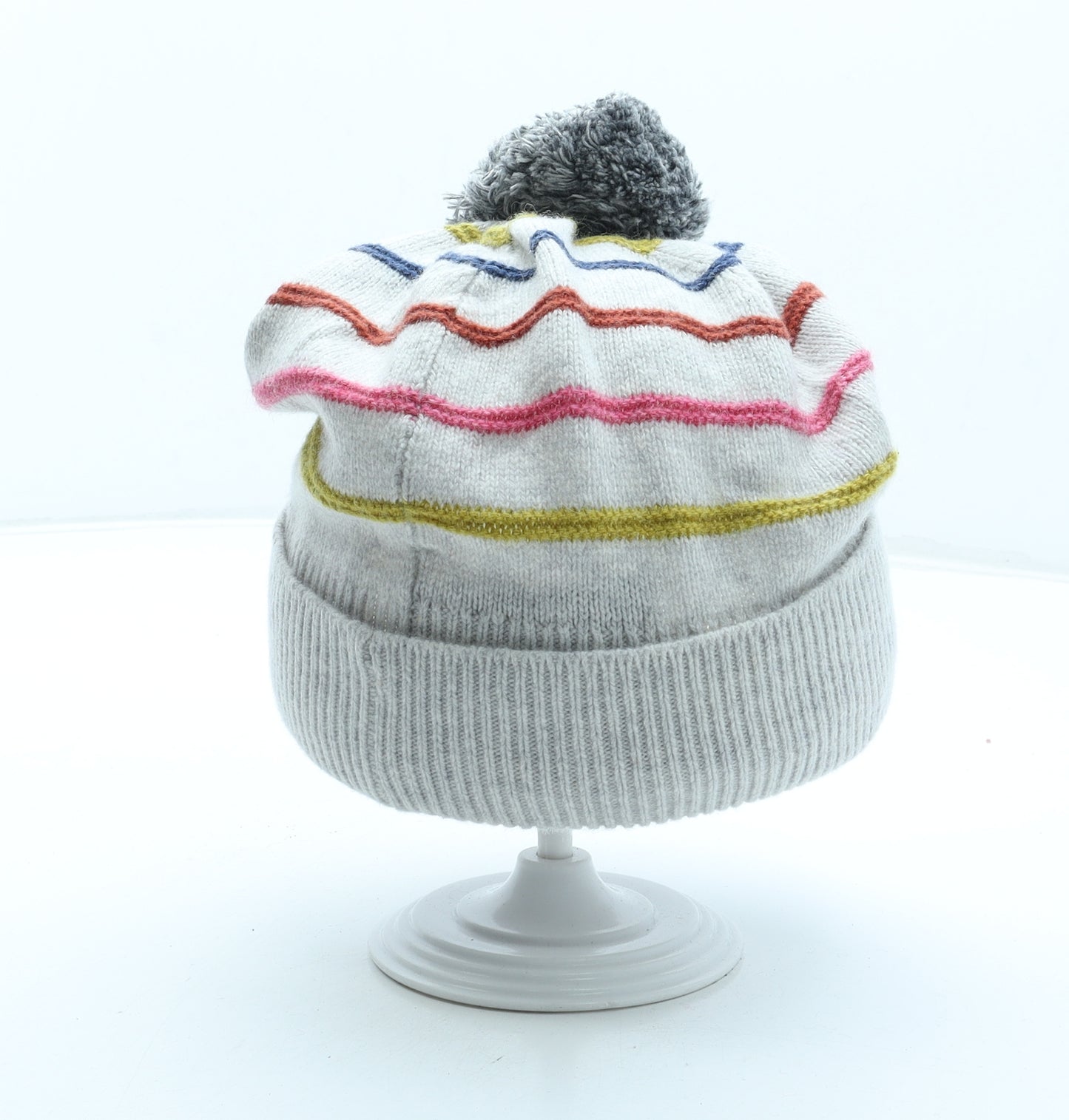 White Stufrf Womens Multicoloured Striped Acrylic Bobble Hat One Size