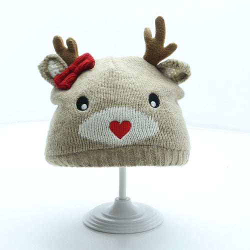 George Girls Brown Acrylic Beanie Size S - Reindeer Ears