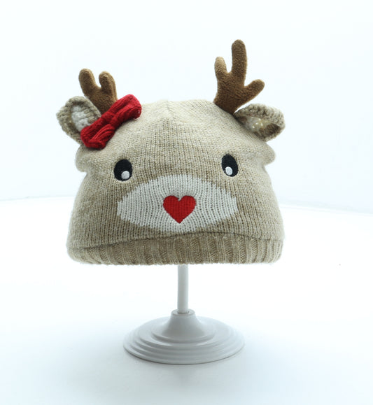 George Girls Brown Acrylic Beanie Size S - Reindeer Ears