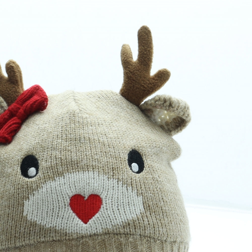 George Girls Brown Acrylic Beanie Size S - Reindeer Ears