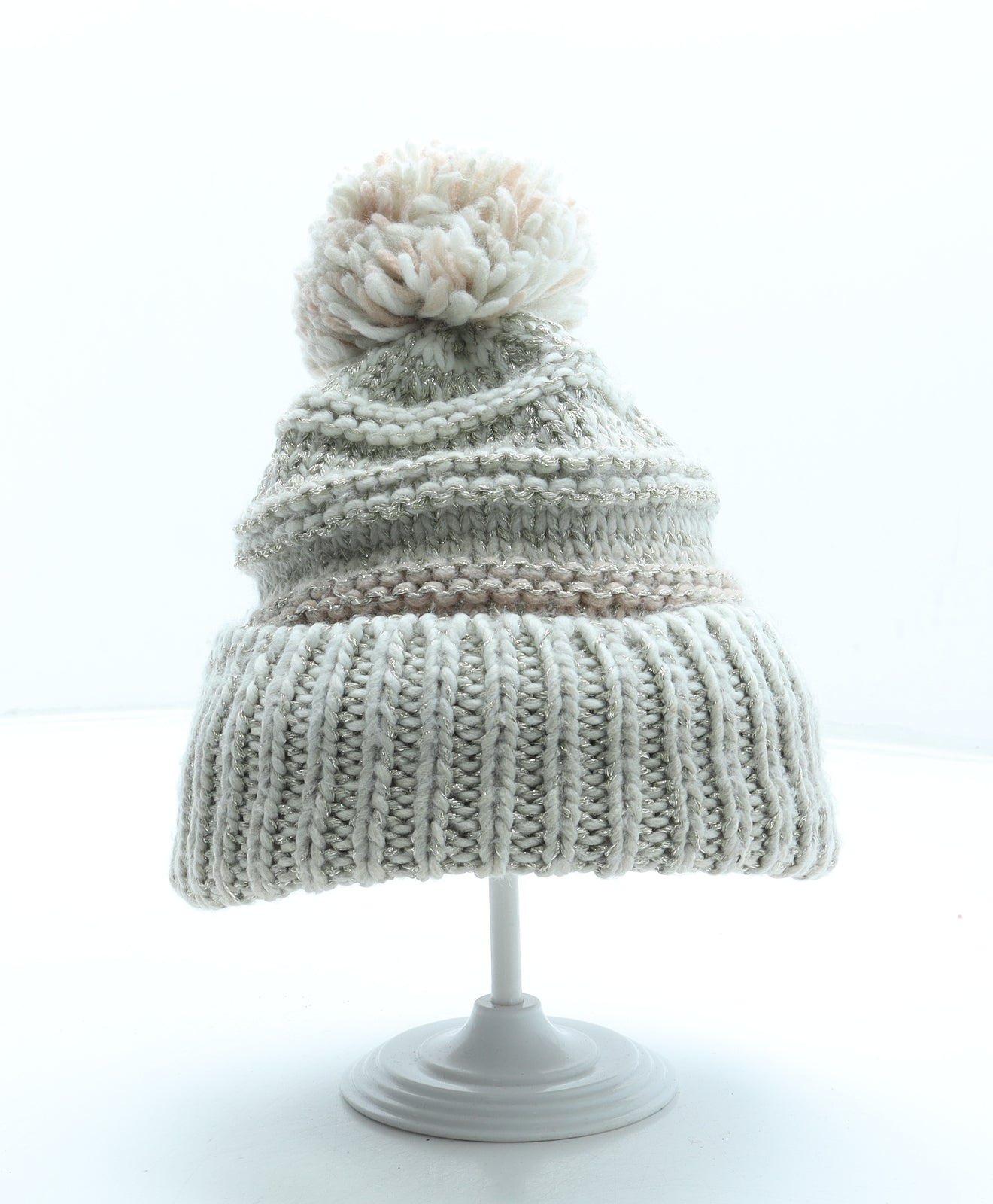 Preworn Womens Beige Acrylic Bobble Hat One Size
