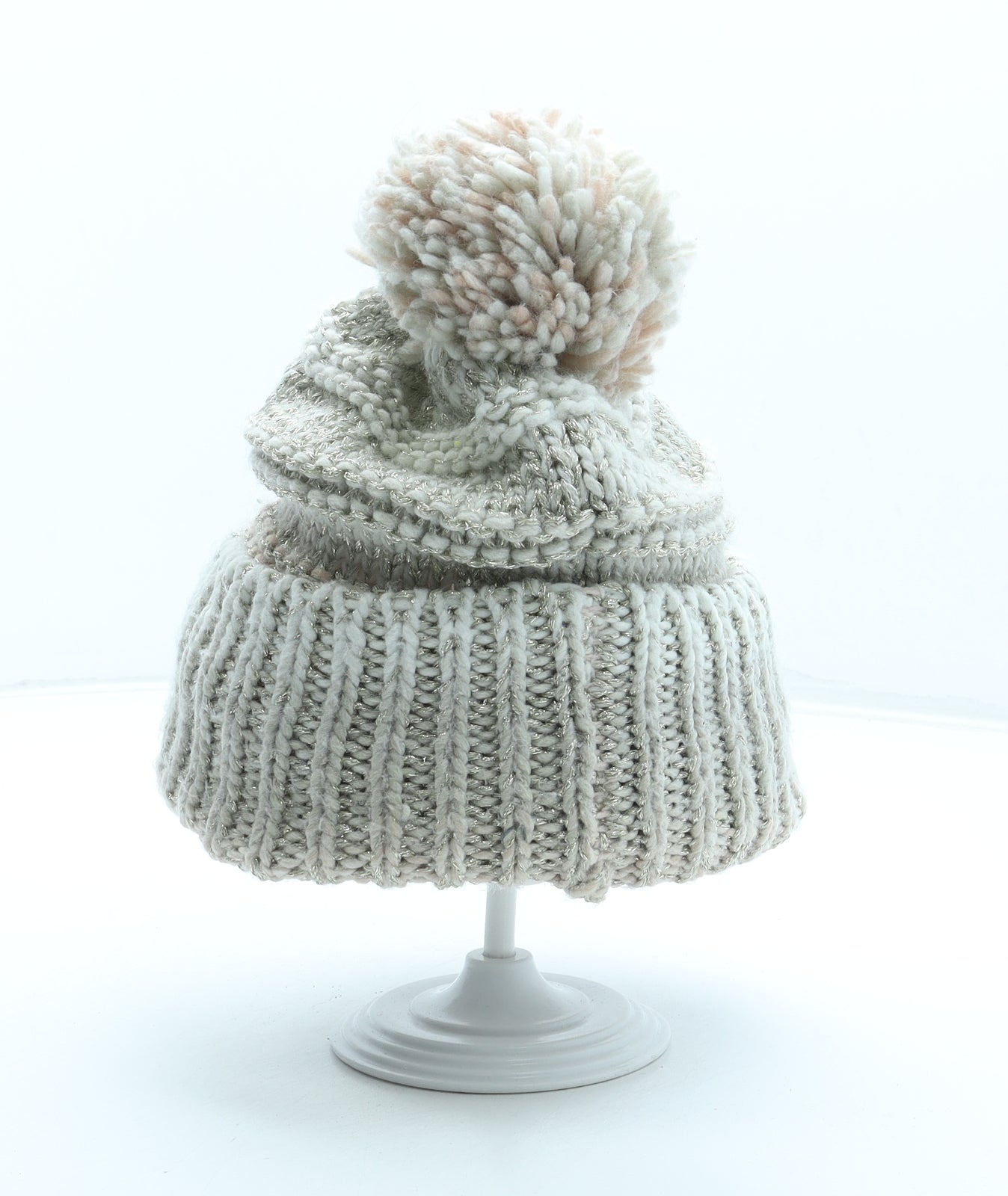 Preworn Womens Beige Acrylic Bobble Hat One Size