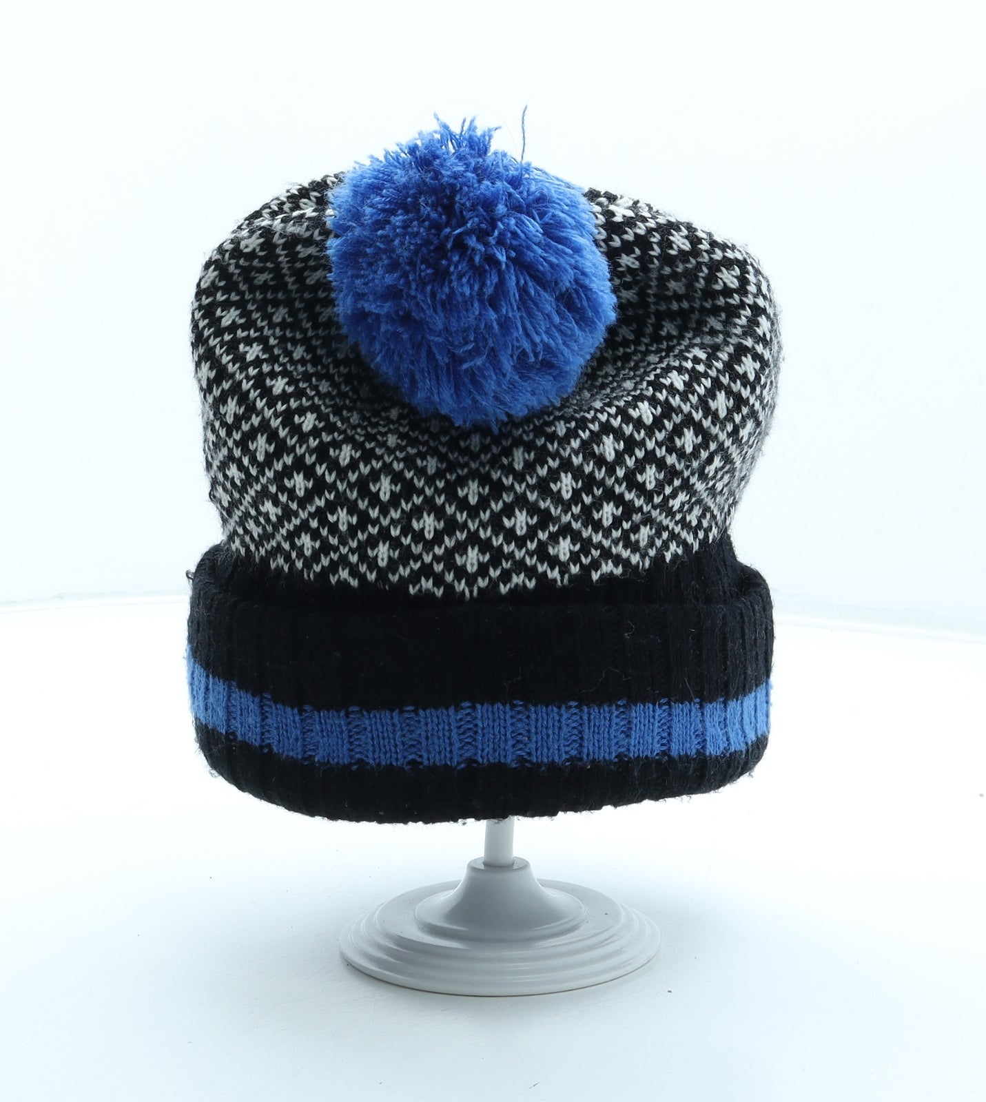 Preworn Womens Black Geometric Acrylic Bobble Hat One Size