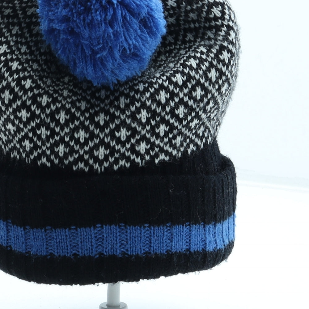 Preworn Womens Black Geometric Acrylic Bobble Hat One Size