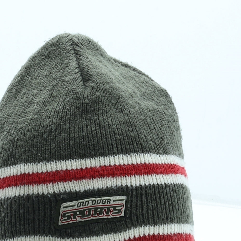 Mackays Mens Green Striped Acrylic Beanie Size L