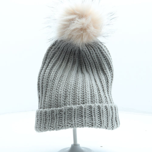 Preworn Womens Grey Acrylic Bobble Hat One Size