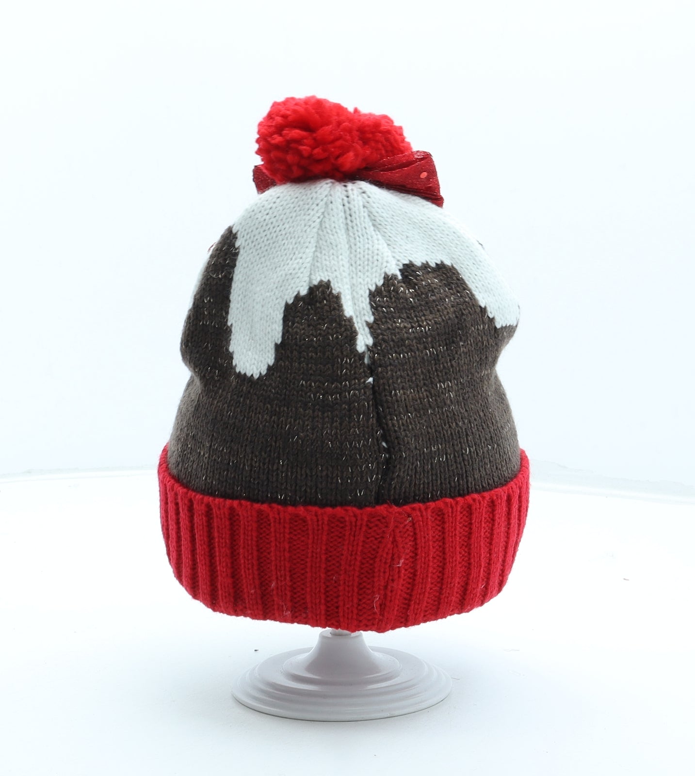 Atmosphere Womens Multicoloured Geometric Acrylic Bobble Hat One Size - Christmas Pudding