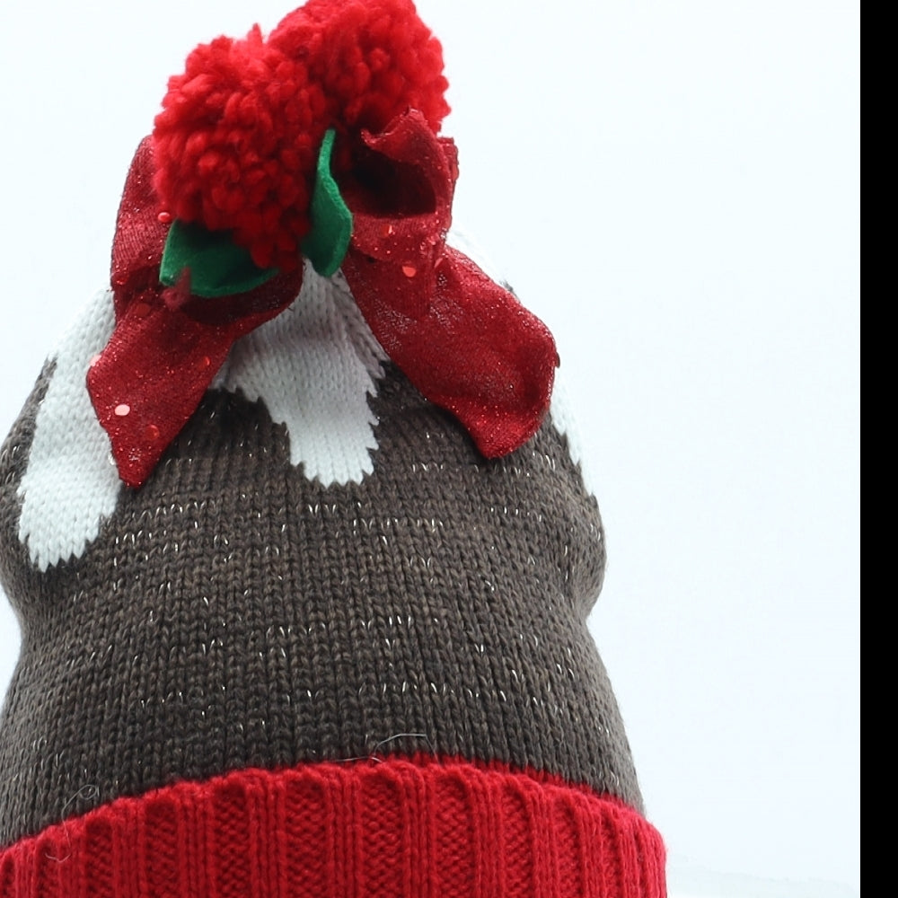 Atmosphere Womens Multicoloured Geometric Acrylic Bobble Hat One Size - Christmas Pudding