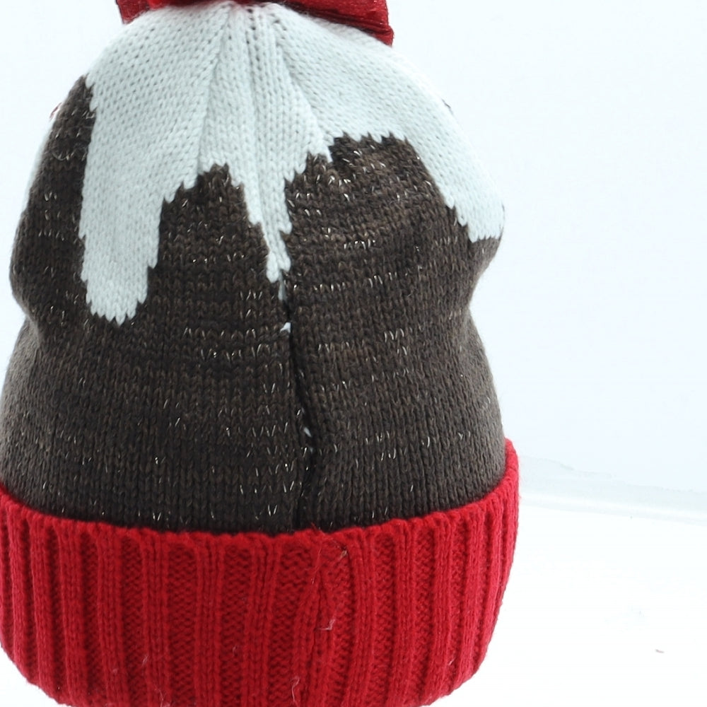 Atmosphere Womens Multicoloured Geometric Acrylic Bobble Hat One Size - Christmas Pudding