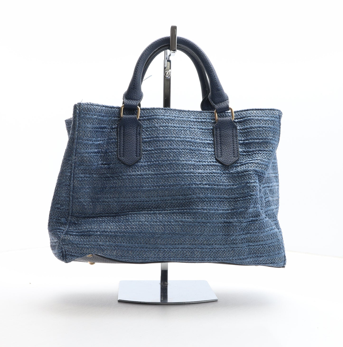 Laura Ashley Womens Blue Solid Polypropylene Top Handle Bag Size Medium