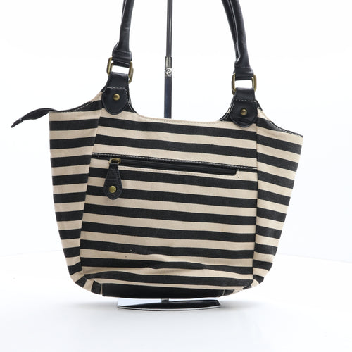 Bueno Womens Black Striped Polyester Shoulder Bag Size Medium