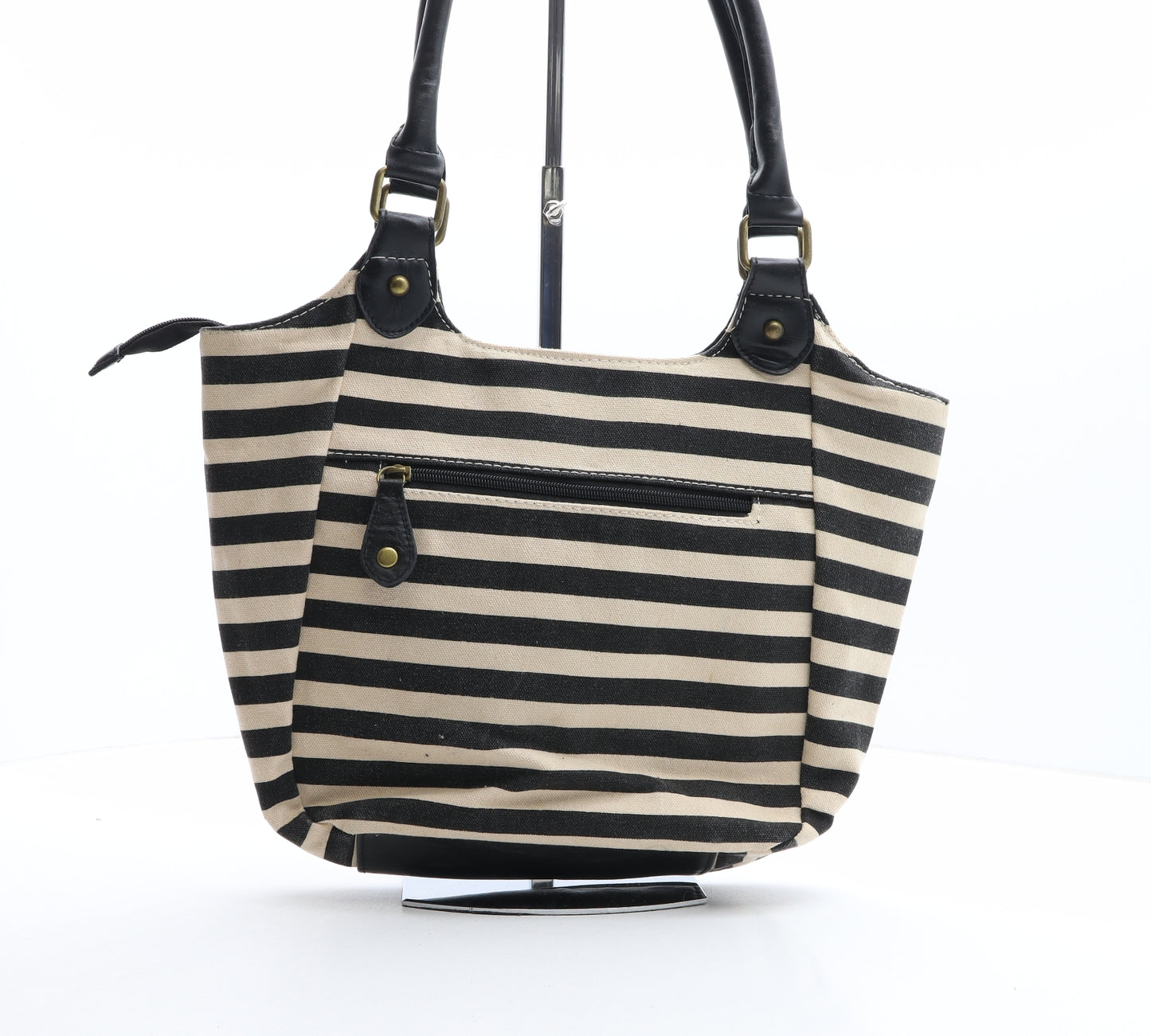 Bueno Womens Black Striped Polyester Shoulder Bag Size Medium