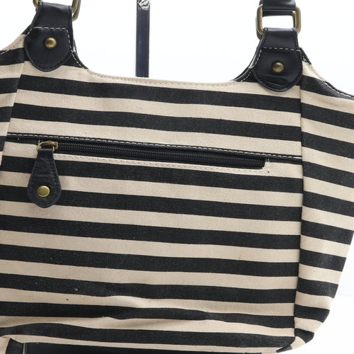 Bueno Womens Black Striped Polyester Shoulder Bag Size Medium