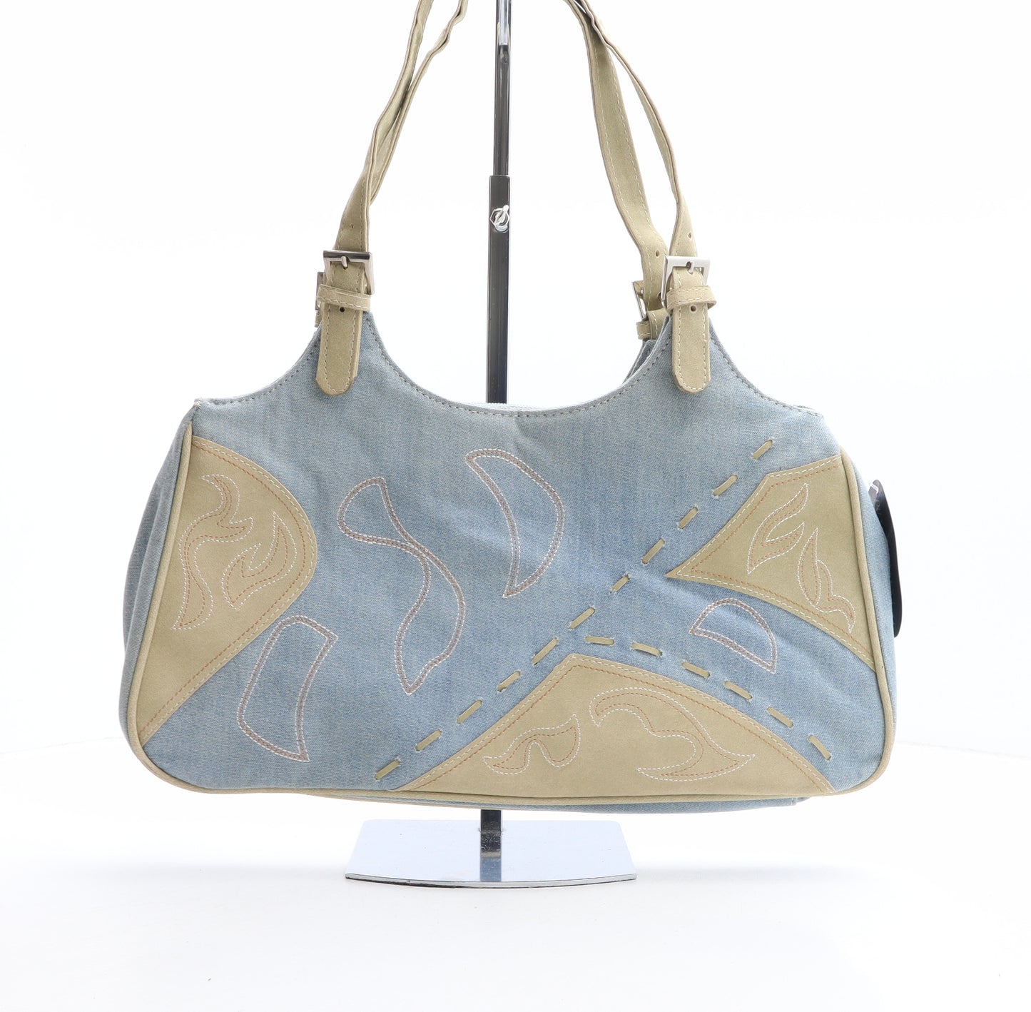 Mick-Gwent Womens Blue Geometric Cotton Shoulder Bag Size Medium