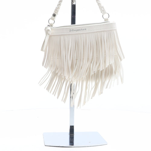 H&M Womens White Solid Polyurethane Crossbody Size Small