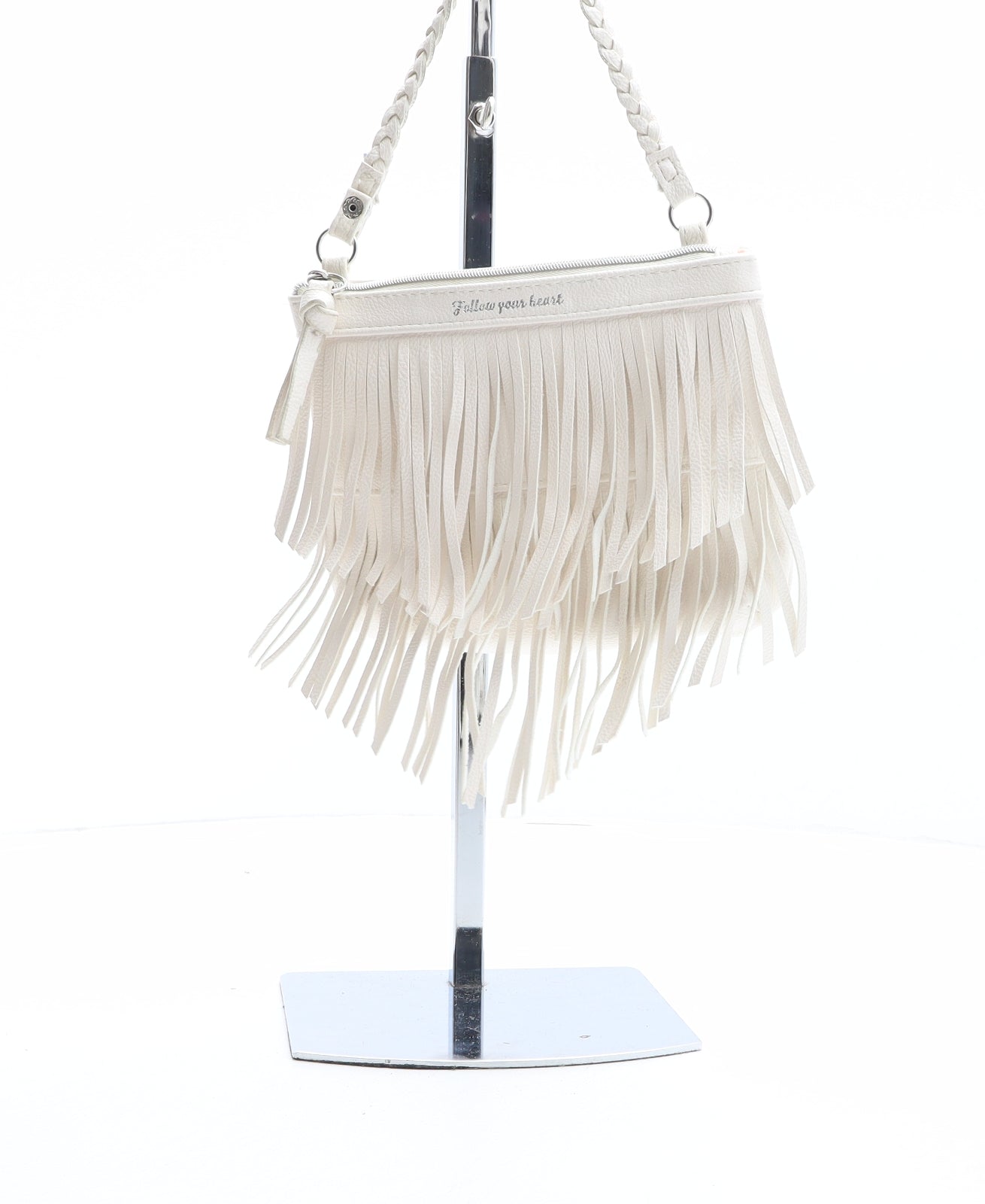 H&M Womens White Solid Polyurethane Crossbody Size Small