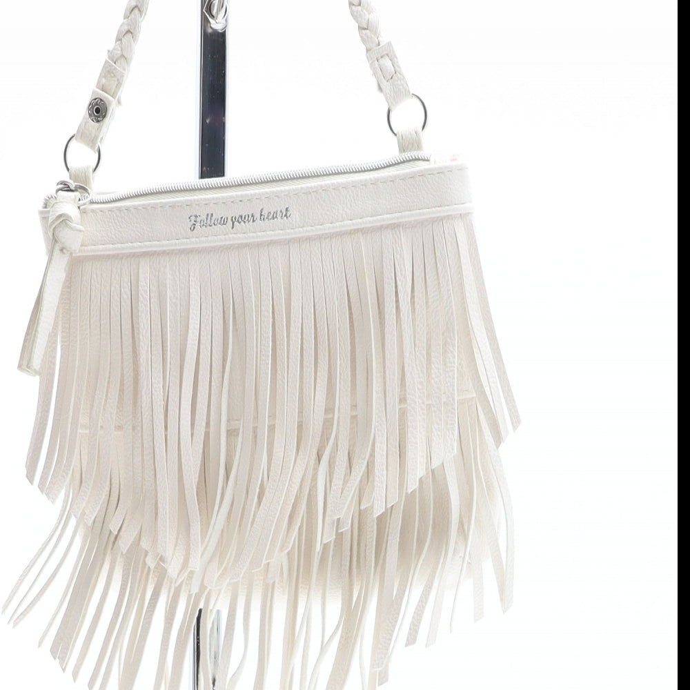 H&M Womens White Solid Polyurethane Crossbody Size Small