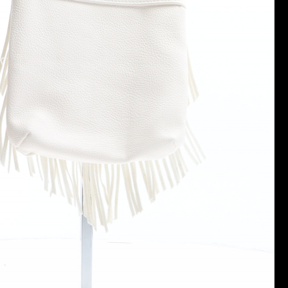 H&M Womens White Solid Polyurethane Crossbody Size Small