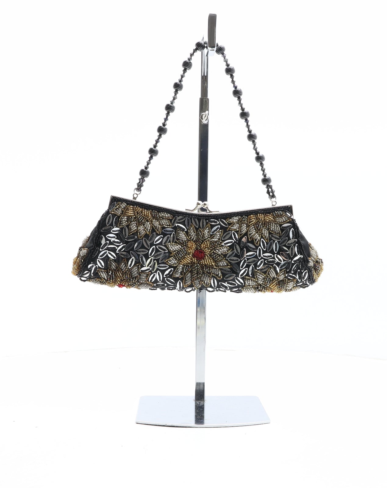 Preworn Womens Black Floral Polyester Clutch Size Small