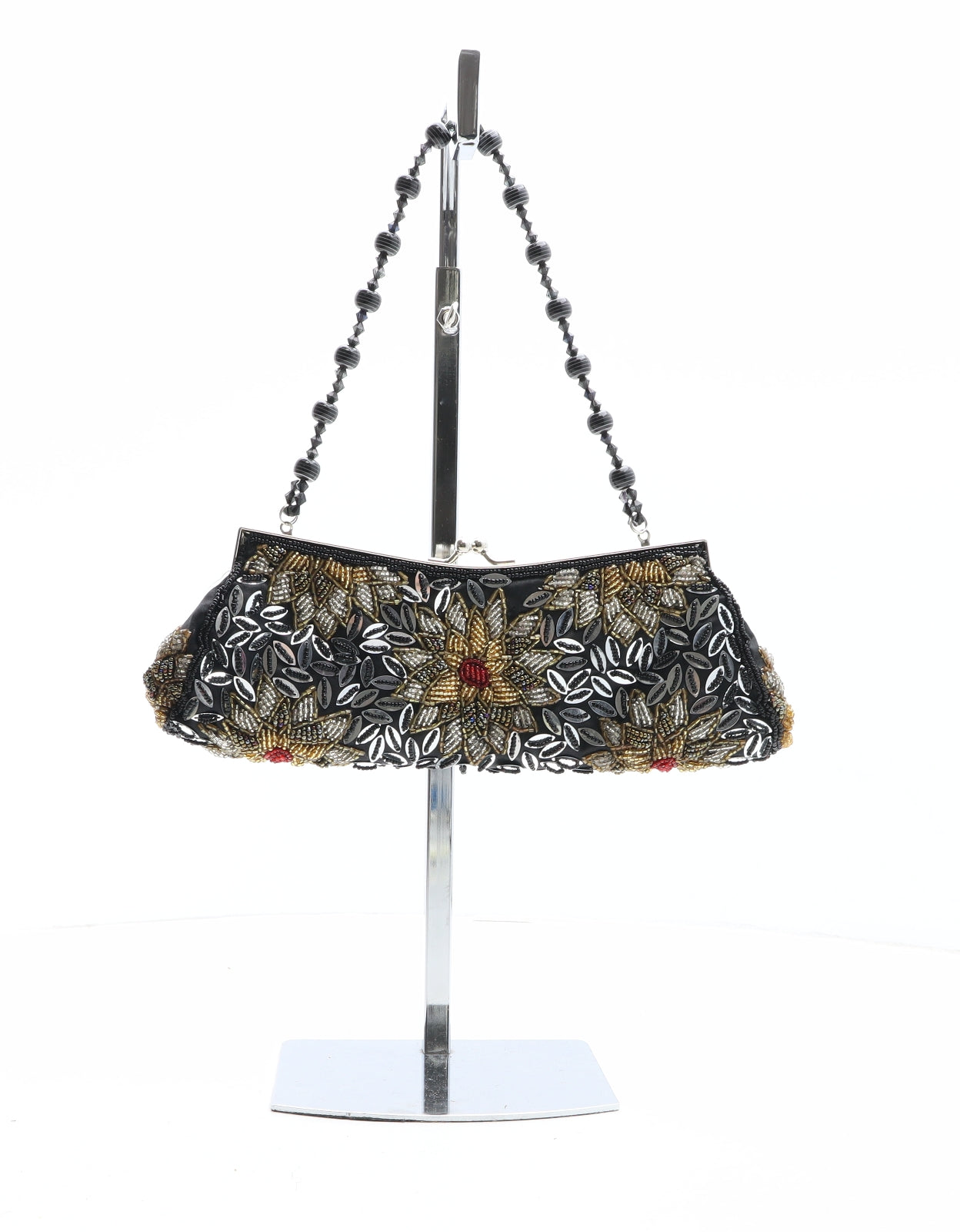 Preworn Womens Black Floral Polyester Clutch Size Small