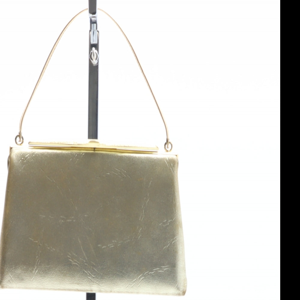 Preworn Womens Gold Solid Polyurethane Top Handle Bag Size Small
