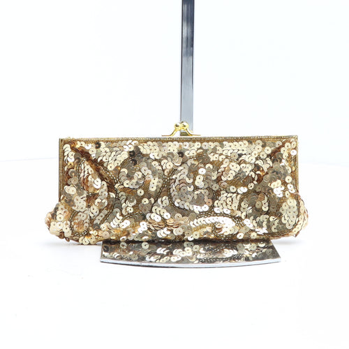 Florence + Fred Womens Gold Solid Polyester Clutch Size Small