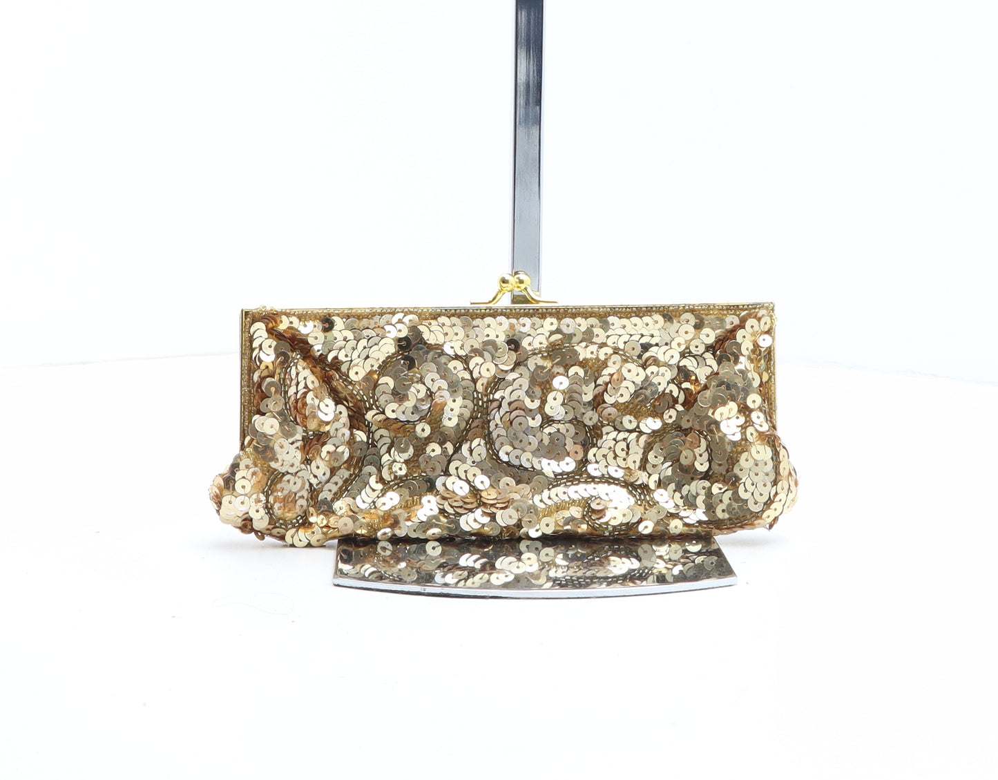 Florence + Fred Womens Gold Solid Polyester Clutch Size Small