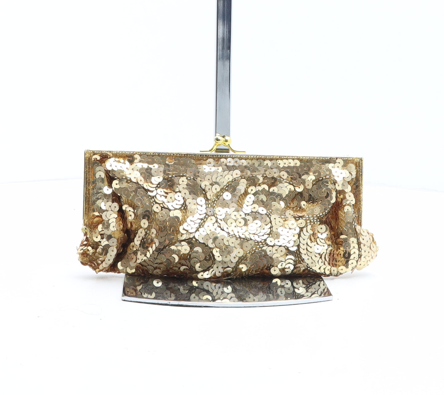 Florence + Fred Womens Gold Solid Polyester Clutch Size Small