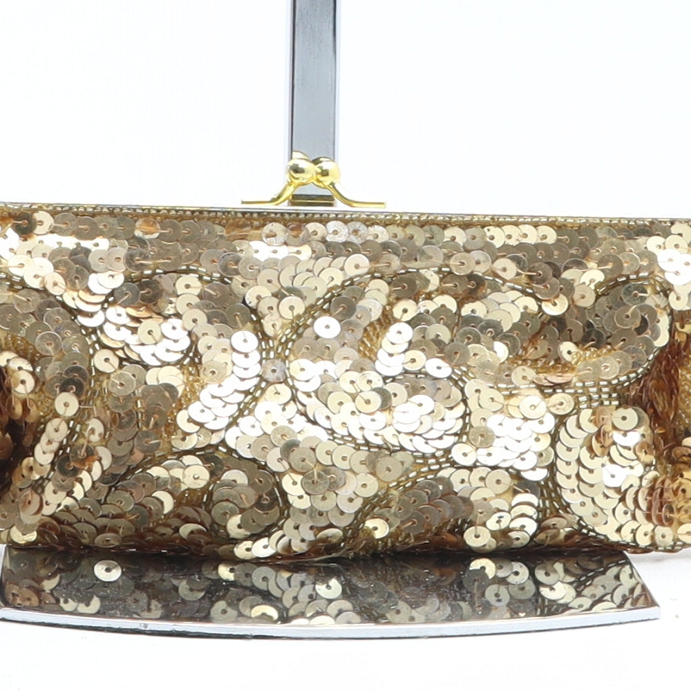 Florence + Fred Womens Gold Solid Polyester Clutch Size Small