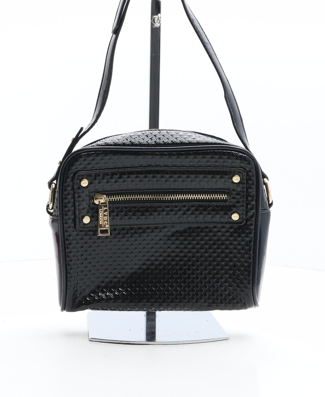 LYDC Womens Black Solid Polyurethane Crossbody Size Small - Holographic