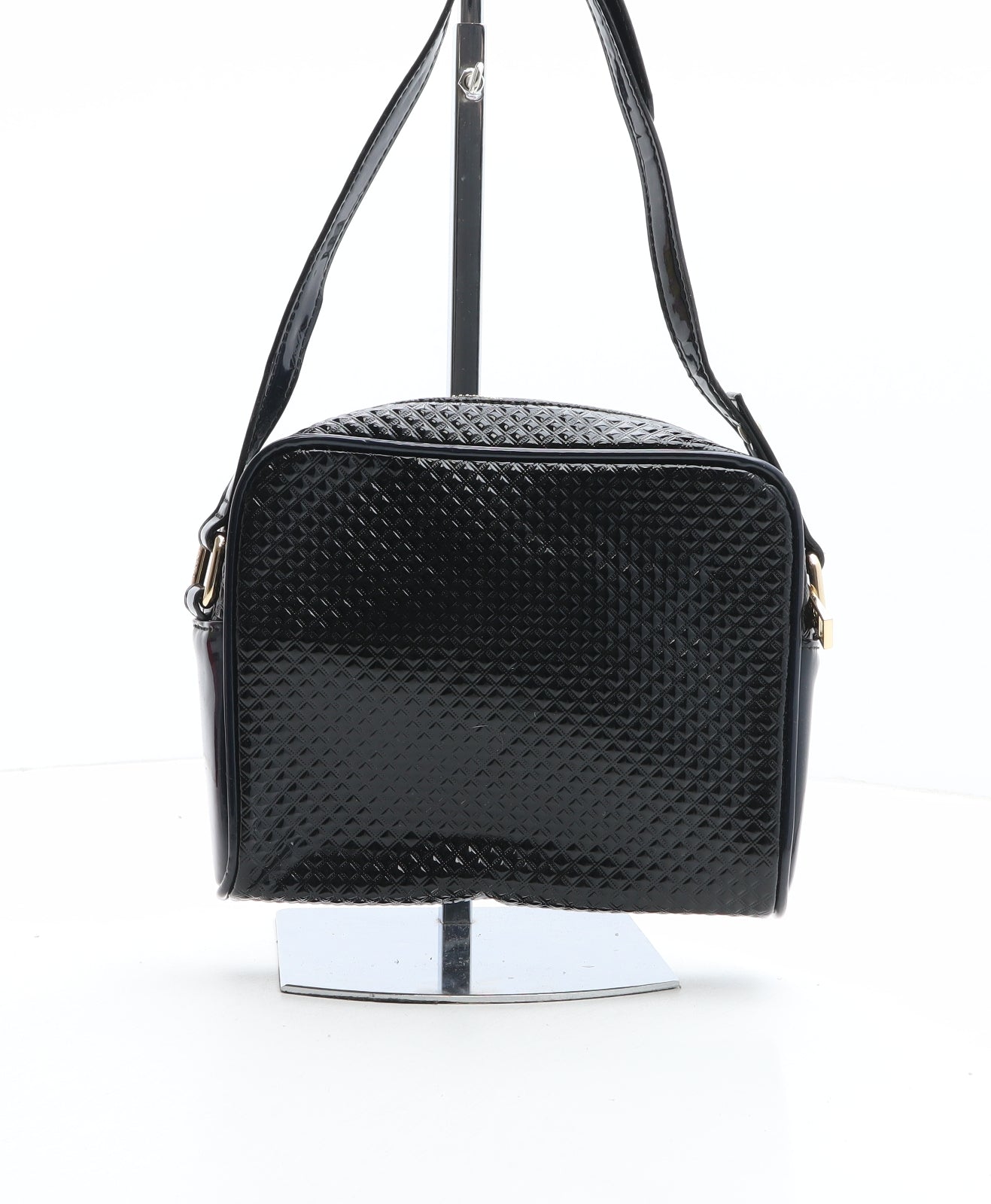 LYDC Womens Black Solid Polyurethane Crossbody Size Small - Holographic