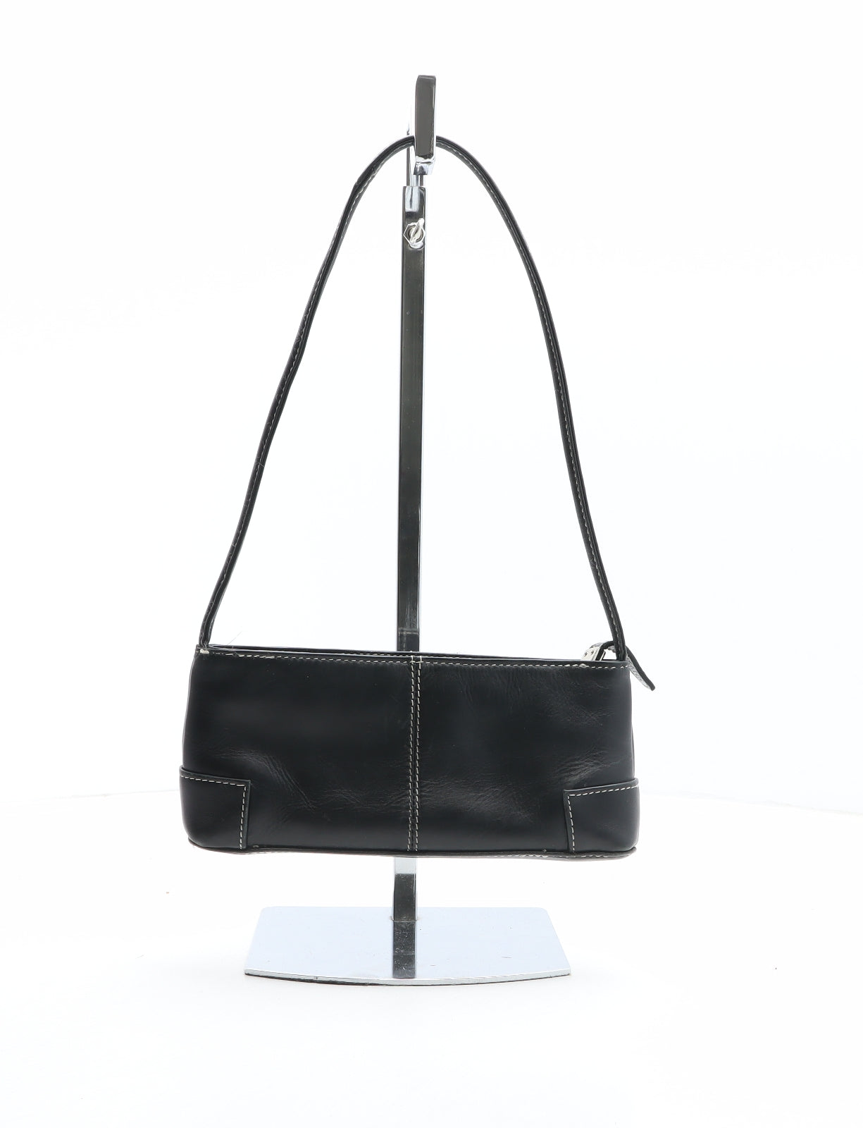 Suzy Smith Womens Black Solid Leather Shoulder Bag Size Mini