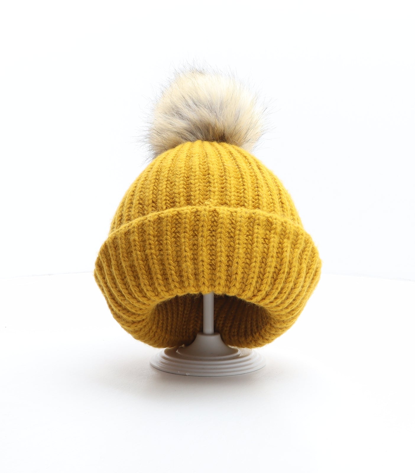 Topshop Womens Yellow Acrylic Bobble Hat One Size