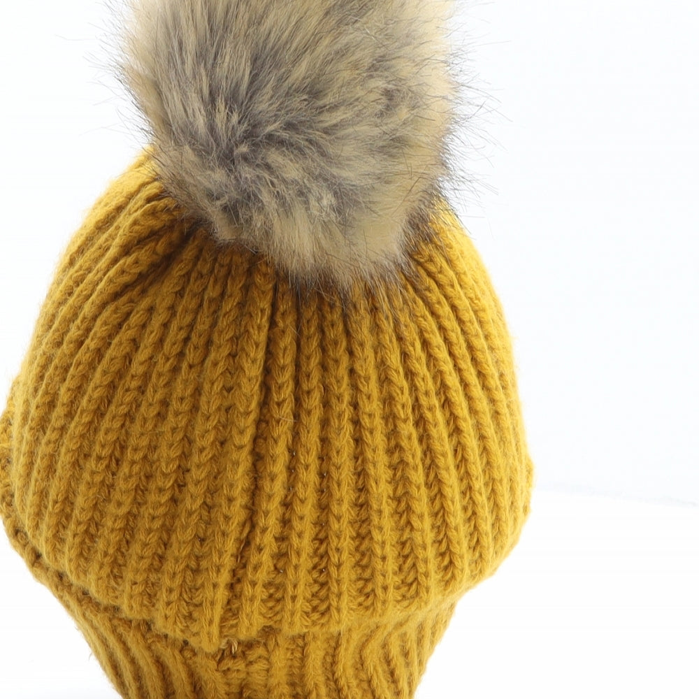 Topshop Womens Yellow Acrylic Bobble Hat One Size