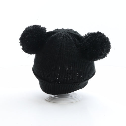 Debenhams Girls Black Acrylic Bobble Hat One Size - Cat Design