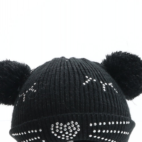 Debenhams Girls Black Acrylic Bobble Hat One Size - Cat Design