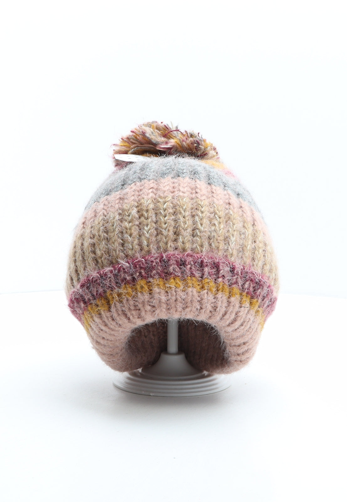 George Womens Multicoloured Striped Acrylic Bobble Hat One Size