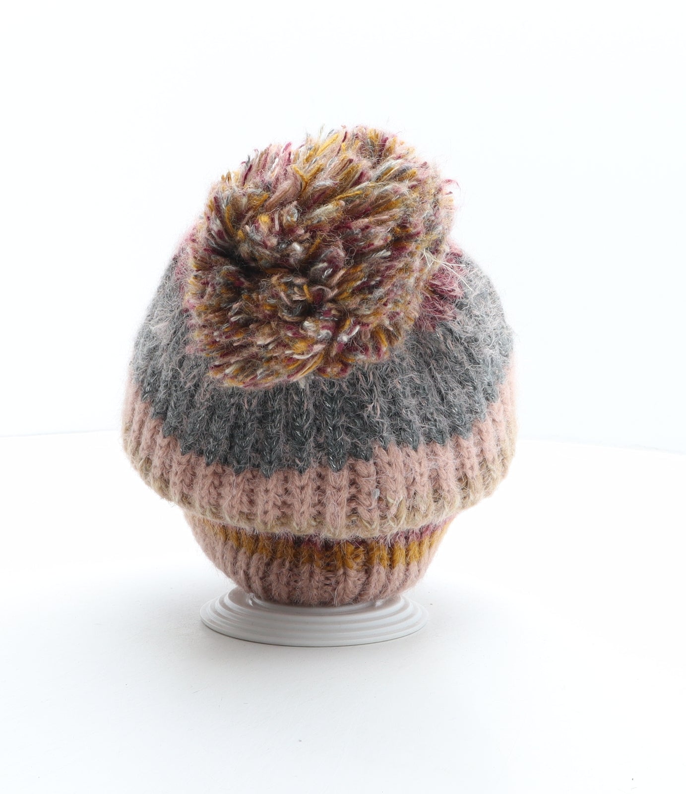 George Womens Multicoloured Striped Acrylic Bobble Hat One Size