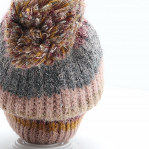 George Womens Multicoloured Striped Acrylic Bobble Hat One Size