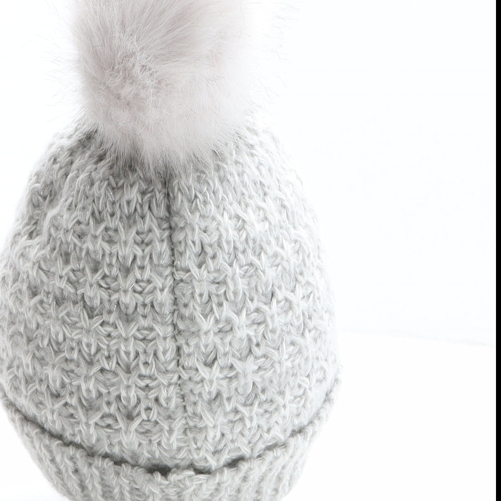 NEXT Girls Grey Acrylic Bobble Hat One Size - Size 5-6 years